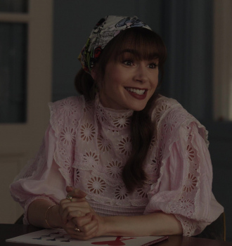 Broderie-Anglaise Cropped Blouse of Lily Collins as Emily Cooper Outfit Emily in Paris TV Show