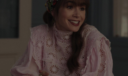 Broderie-Anglaise Cropped Blouse of Lily Collins as Emily Cooper Outfit Emily in Paris TV Show