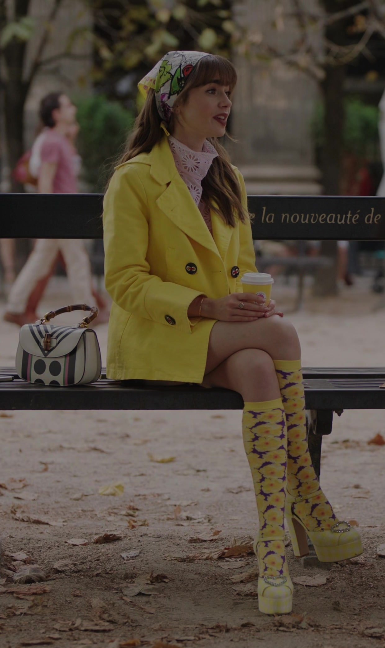 Sunflower Print Socks of Lily Collins as Emily Cooper