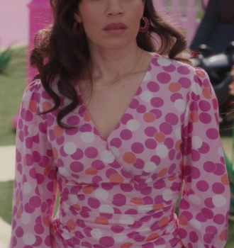 Pink Polka Dot Print Blouse Worn by America Ferrera as Gloria Outfit Barbie (2023) Movie