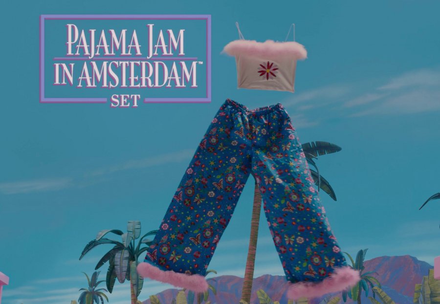 pajama jam in amsterdam set - Margot Robbie) - Barbie (2023) Movie