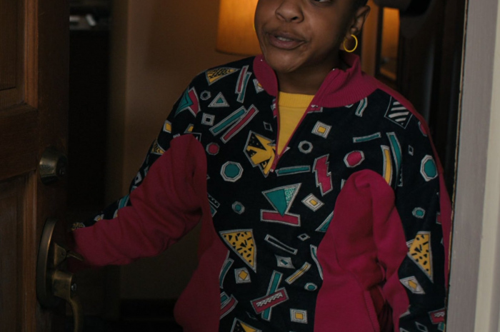 Graphic Print Quarter-Zip Sweatshirt Worn by Priah Ferguson as Erica Sinclair Outfit Stranger Things TV Show