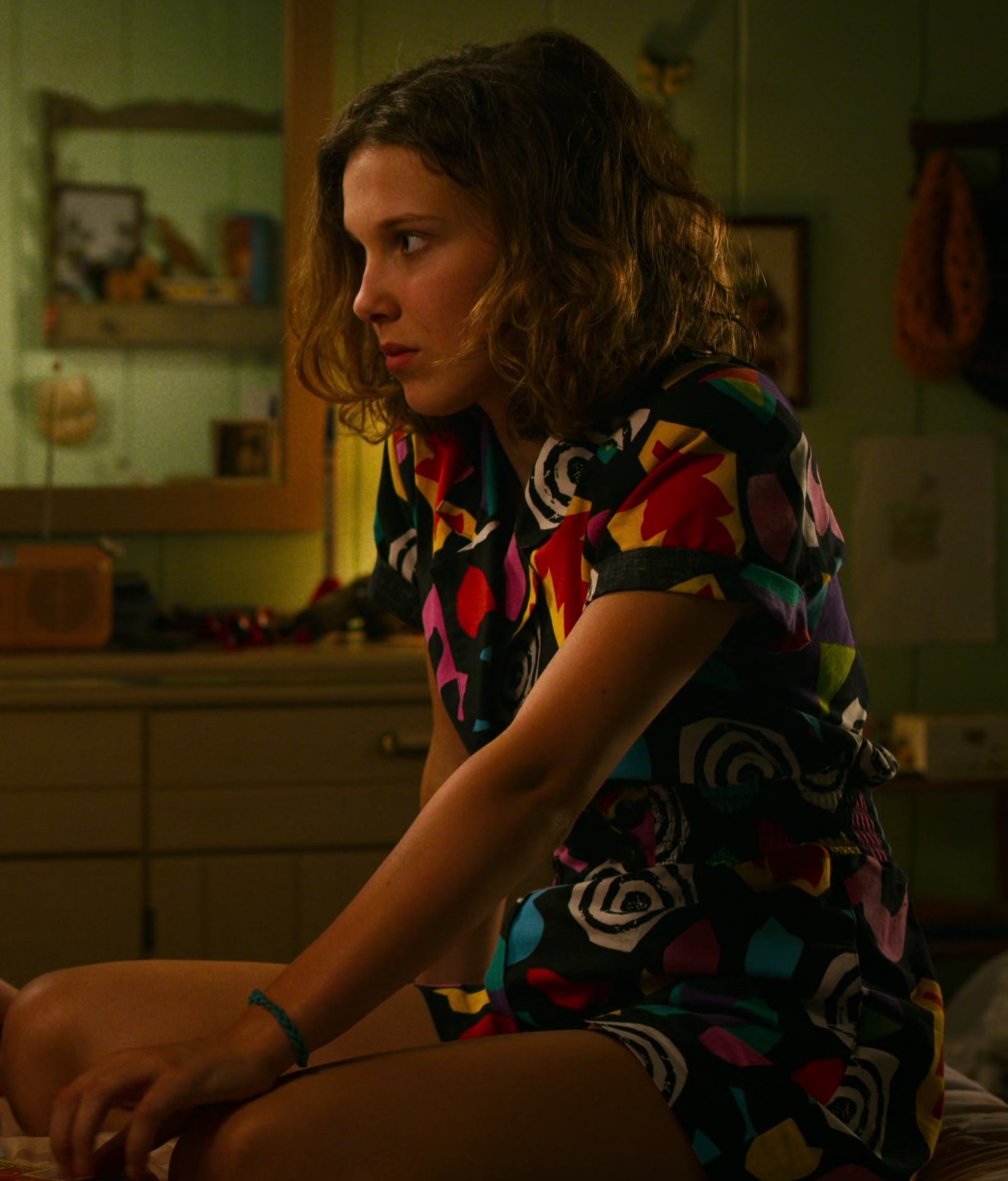 Worn on Stranger Things TV Show - Graphic Pattern Romper Worn by Millie Bobby Brown as Eleven / Jane Hopper ("El")