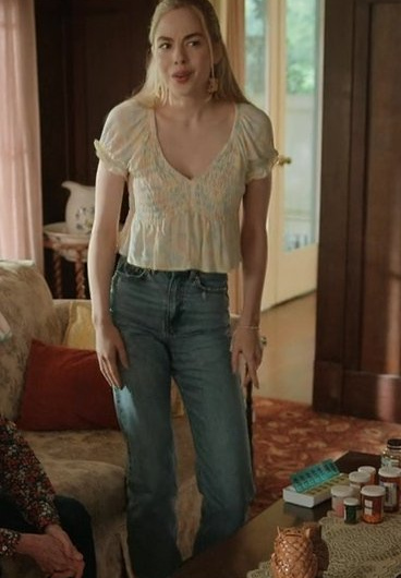 Floral Puff Sleeve Peplum Crop Top Worn by Sarah Dugdale as Lizzie