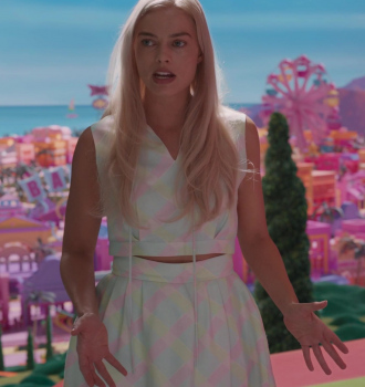 Pastel Multicolor Crop Top and Skirt Set Worn by Margot Robbie Outfit Barbie (2023) Movie