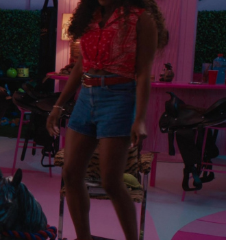 Red Printed Sleeveless Shirt of Issa Rae Outfit Barbie (2023) Movie