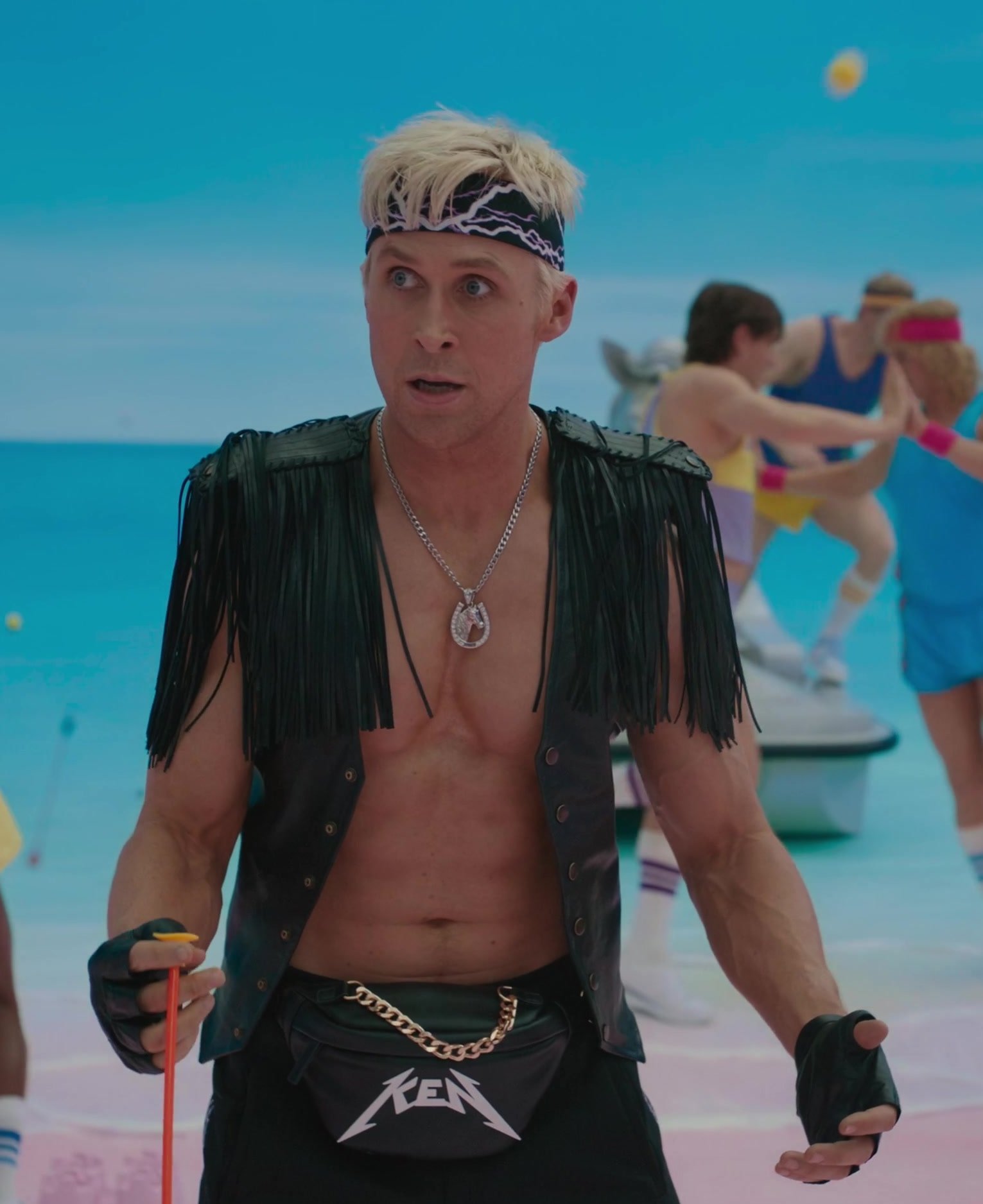 Worn on Barbie (2023) Movie - Black Leather Vest of Ryan Gosling
