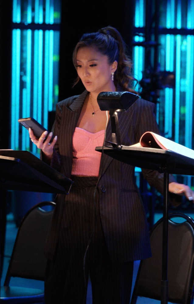striped blazer and pants suit - Ashley Park (Kimber Min) - Only Murders in the Building TV Show