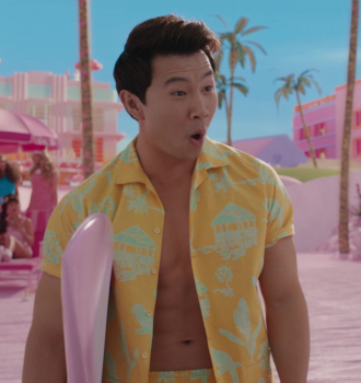 Yellow Tropical Print Shirt Worn by Simu Liu Outfit Barbie (2023) Movie
