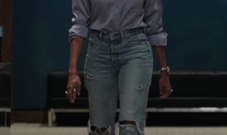 Distressed High Rise Straight Leg Jeans of Nicole Beharie as Christine Hunter Outfit The Morning Show TV Show