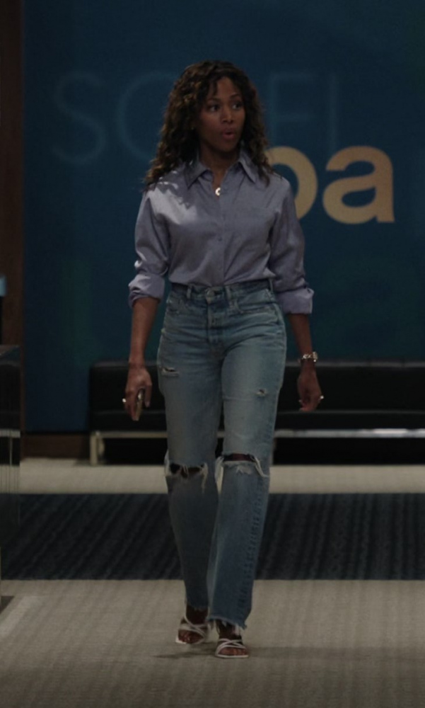 Distressed High Rise Straight Leg Jeans of Nicole Beharie as Christina Hunter