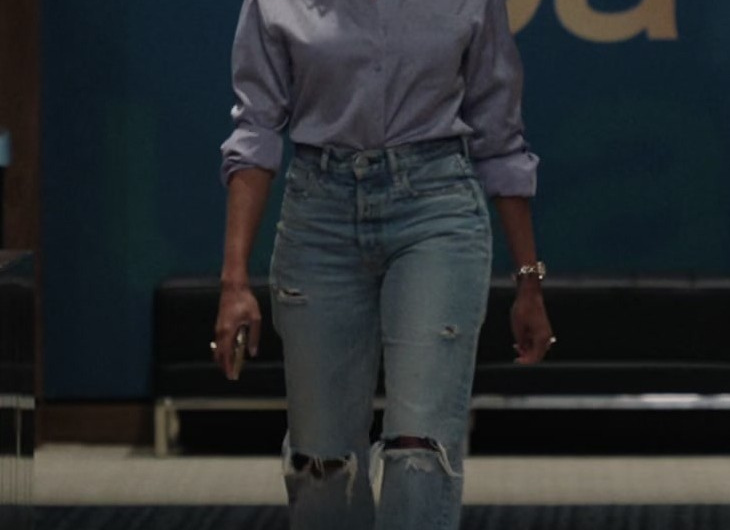 Distressed High Rise Straight Leg Jeans of Nicole Beharie as Christina Hunter