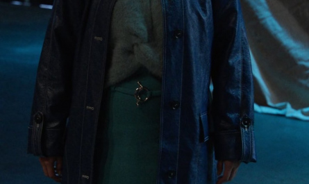 Blue Distressed Faux Leather Trench Coat of Selena Gomez as Mabel Mora Outfit Only Murders in the Building TV Show