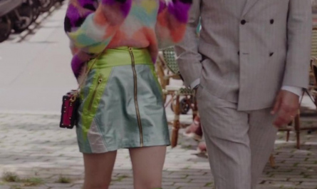 Metallic Zip-Fron Mini Skirt Worn by Lily Collins as Emily Cooper Outfit Emily in Paris TV Show