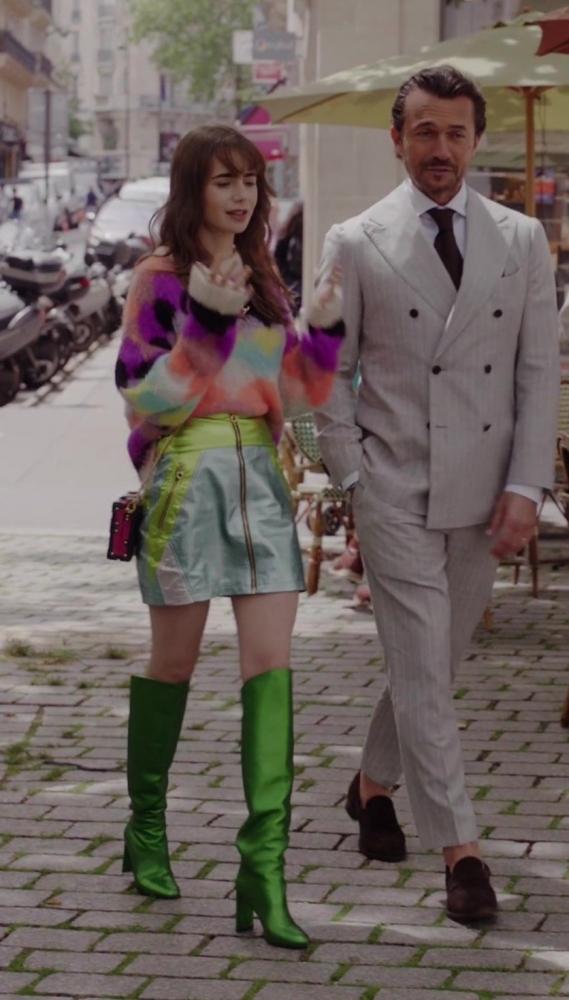 metallic zip-fron mini skirt - Lily Collins (Emily Cooper) - Emily in Paris TV Show