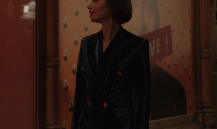 Velvet Blazer and Pants of Lily Collins as Emily Cooper Outfit Emily in Paris TV Show