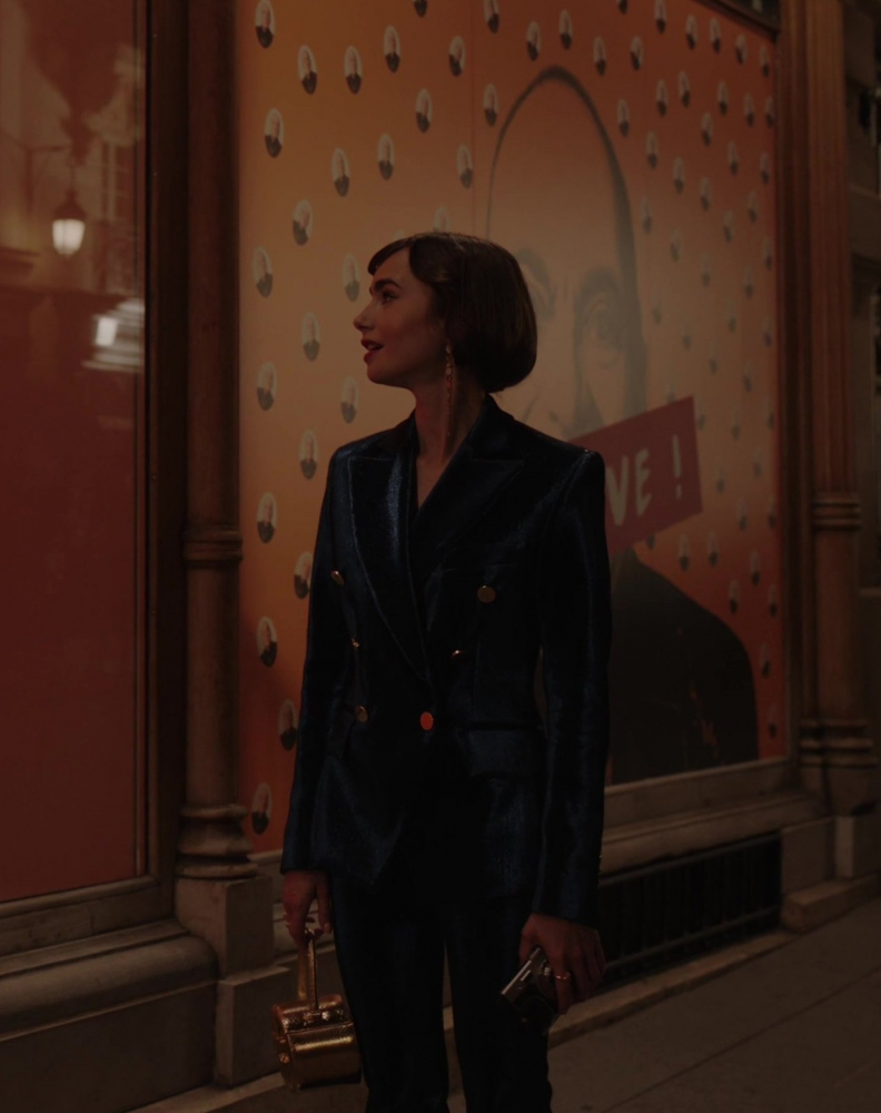 velvet blazer and pants - Lily Collins (Emily Cooper) - Emily in Paris TV Show