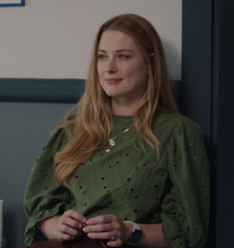 Green Flattering Fit Half Sleeved with Ruffles Top of Alexandra Breckenridge as Mel Monroe Outfit Virgin River TV Show