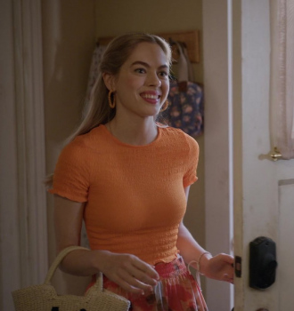 Orange Textured Short Sleeved Crop Top Worn by Sarah Dugdale as Lizzie Outfit Virgin River TV Show