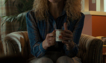 Blue and Brown Checkered Shirt Worn by Cara Buono as Karen Wheeler Outfit Stranger Things TV Show