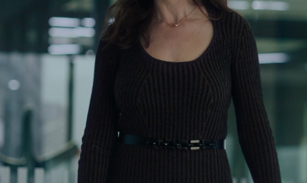 Brown Plaited Rib Scoop Neck Sweater Worn by Maggie Siff as Wendy Rhoades Outfit Billions TV Show
