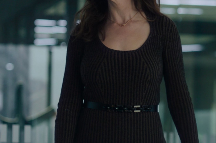 Brown Plaited Rib Scoop Neck Sweater Worn by Maggie Siff as Wendy Rhoades Outfit Billions TV Show