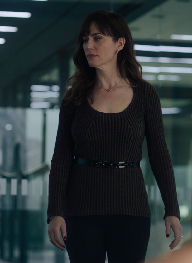 Brown Plaited Rib Scoop Neck Sweater Worn by Maggie Siff as Wendy Rhoades