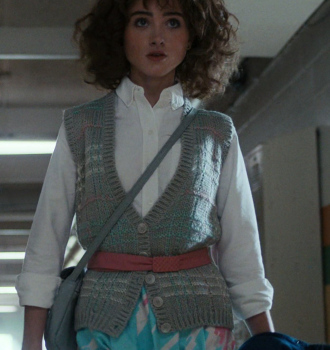Grey Knitted Vest Worn by Natalia Dyer as Nancy Wheeler Outfit Stranger Things TV Show