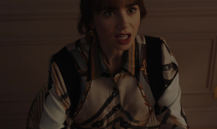 Scarf Print Reversible Bomber Jacket of Lily Collins as Emily Cooper Outfit Emily in Paris TV Show