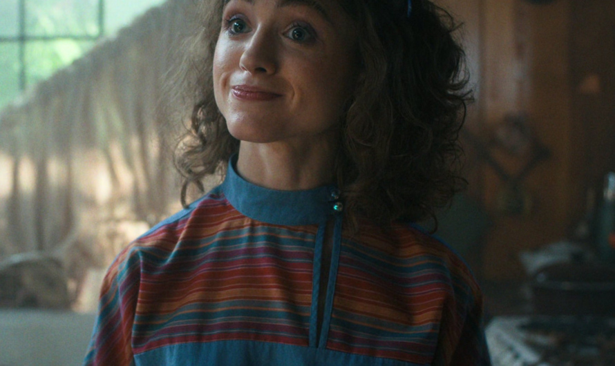 Blue with Multicolor Stripes Top of Natalia Dyer as Nancy Wheeler