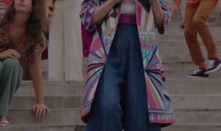 Blue High Rise Wide Leg Jeans of Lily Collins as Emily Cooper Outfit Emily in Paris TV Show
