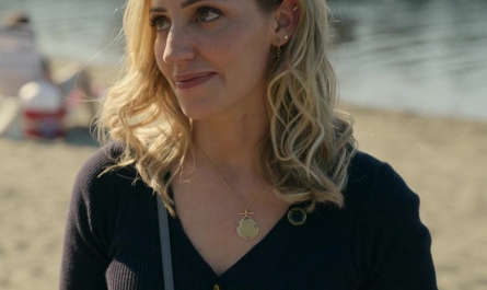 Navy Button Up Top With Quarter Length Sleeves Worn by Zibby Allen as Brie Sheridan Outfit Virgin River TV Show