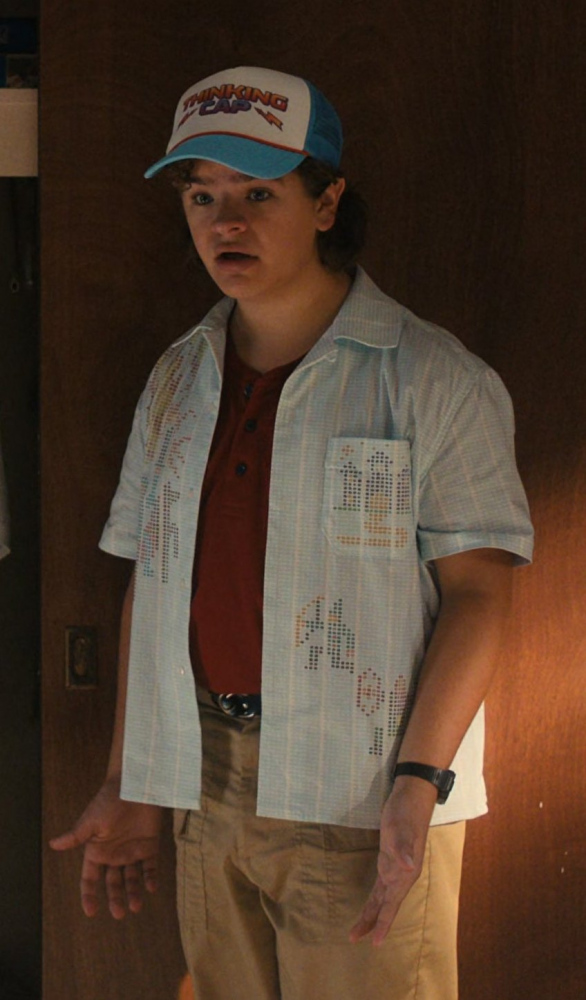Retro Geek Gamer Pattern Shirt Worn by Gaten Matarazzo as Dustin Henderson