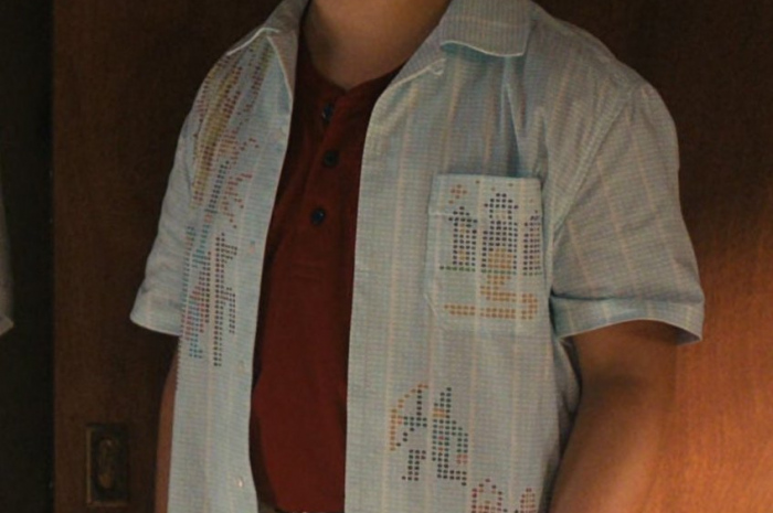 Retro Geek Gamer Pattern Shirt Worn by Gaten Matarazzo as Dustin Henderson Outfit Stranger Things TV Show