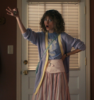 Lavender / Yellow Knitted Cardigan Worn by Natalia Dyer as Nancy Wheeler Outfit Stranger Things TV Show