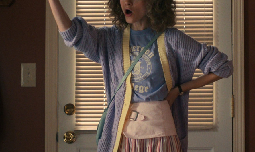 Lavender / Yellow Knitted Cardigan Worn by Natalia Dyer as Nancy Wheeler