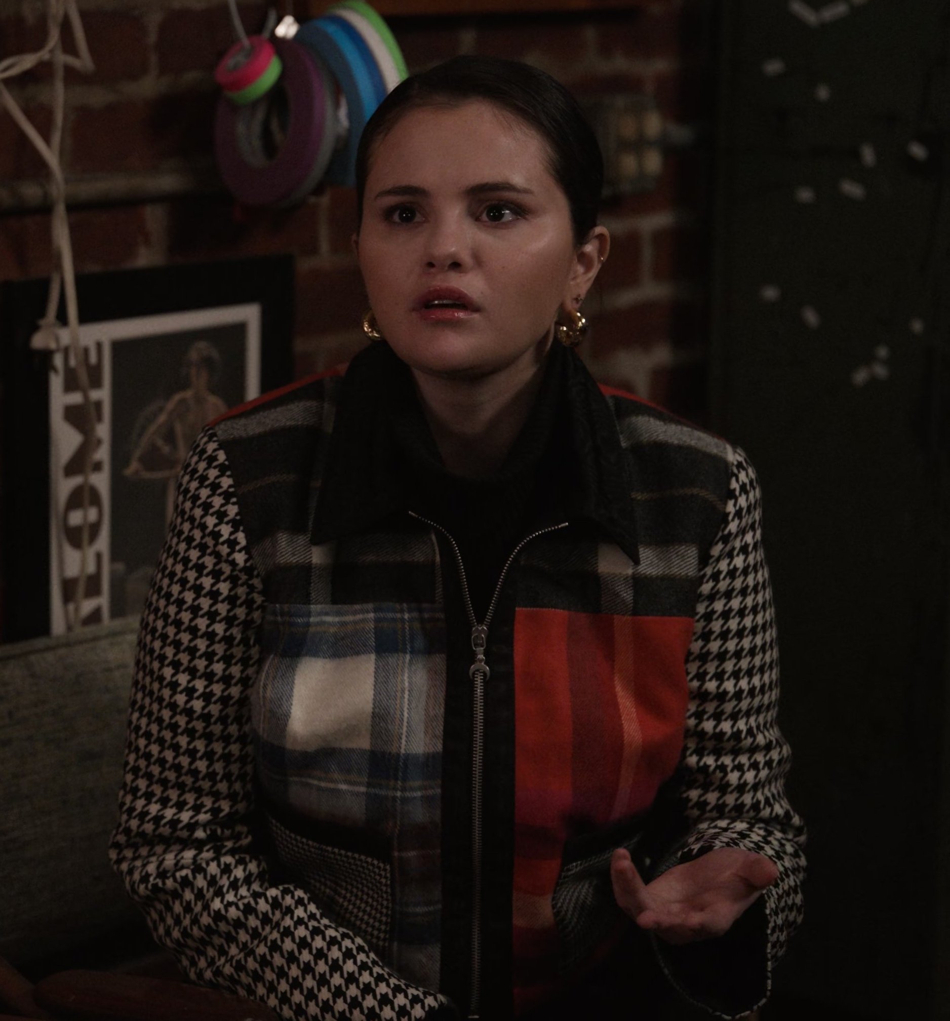Worn on Only Murders in the Building TV Show - Tartan Pattern Wool Jacket Worn by Selena Gomez as Mabel Mora
