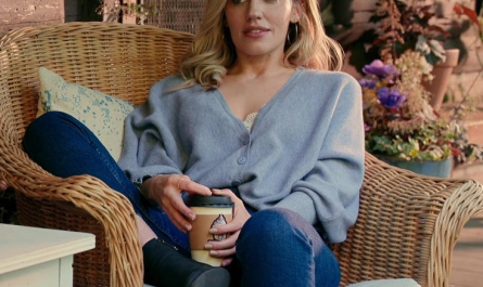 Blue V-Neck Cardigan Sweater of Zibby Allen as Brie Sheridan Outfit Virgin River TV Show