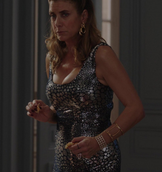 Sequin Silver Dress Worn by Kate Walsh as Madeline Outfit Emily in Paris TV Show