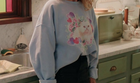 Cat Print Blue Sweatshirt Worn by Teryl Rothery as Muriel St. Claire Outfit Virgin River TV Show