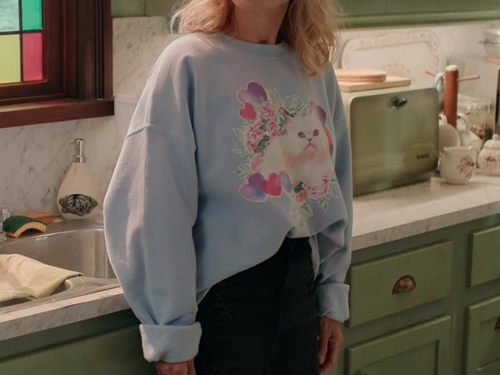 Cat Print Blue Sweatshirt Worn by Teryl Rothery as Muriel St. Claire