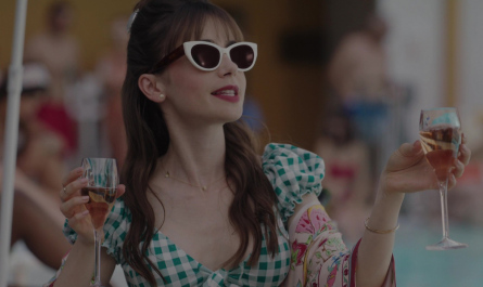 White Frame Cat-Eye Sunglasses of Lily Collins as Emily Cooper Outfit Emily in Paris TV Show