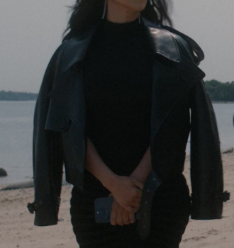 Black Leather Biker Jacket Worn by Kim Kardashian as Siobhan Corbyn Outfit American Horror Story TV Show