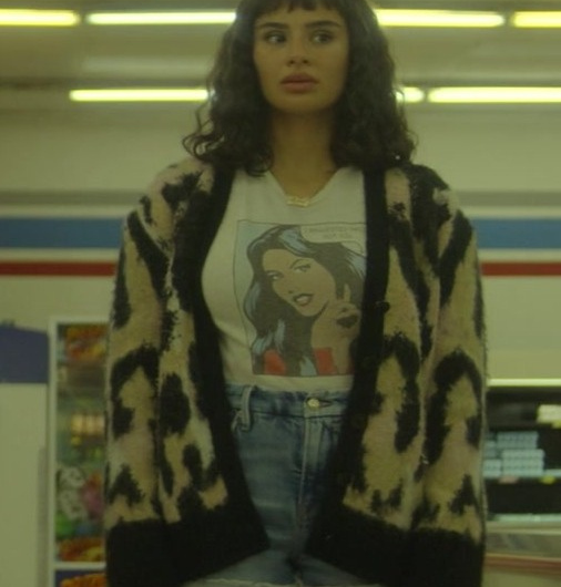 Black and Beige Abstract Patterned Cardigan Worn by Diane Guerrero as Kay Challis / Crazy Jane