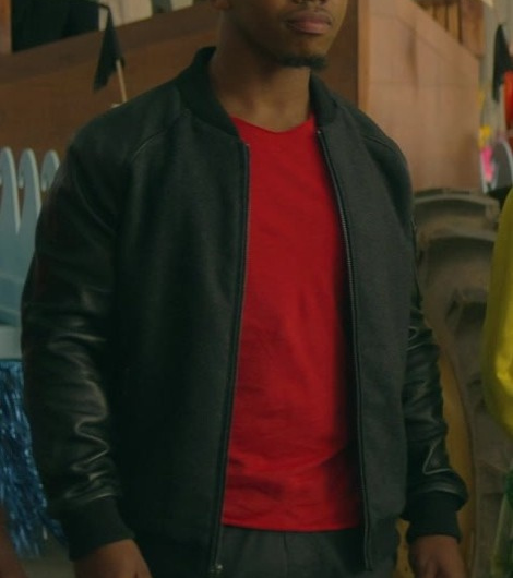 Black Zip-Up Leather Trim Bomber Jacket Worn by Joivan Wade as Victor “Vic” Stone / Cyborg