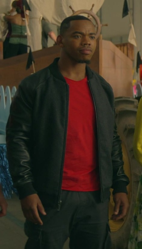 Black Zip-Up Leather Trim Bomber Jacket Worn by Joivan Wade as Victor "Vic" Stone / Cyborg