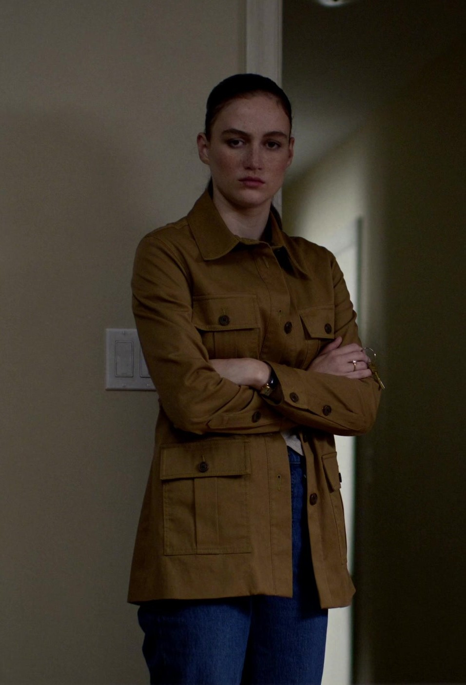Tan Whiskey Cotton-Blend Twill Jacket Worn by Madison Lintz as Madeline ...