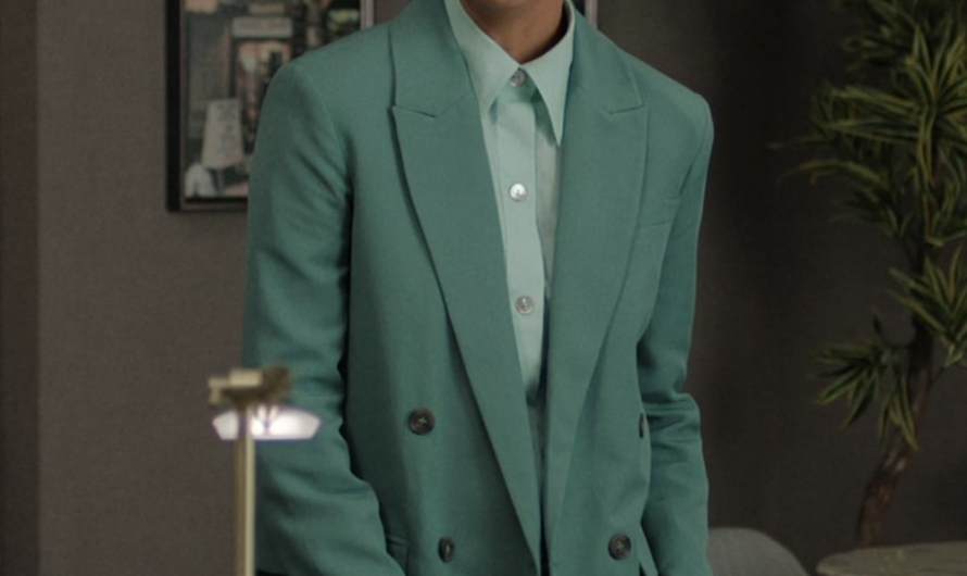 Double-Breasted Straight-Fit Stretch Linen-Blend Blazer Worn by Greta Lee as Stella Bak