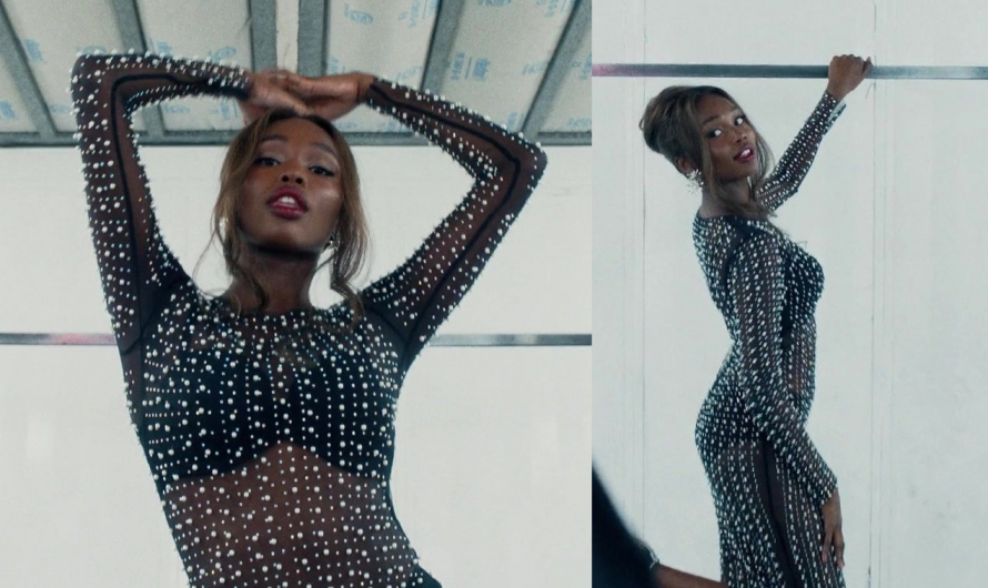 Black Sheer Crystal-Embellished Long Sleeve Jumpsuit Worn by Laura Kariuki as Vivian Lee Finch