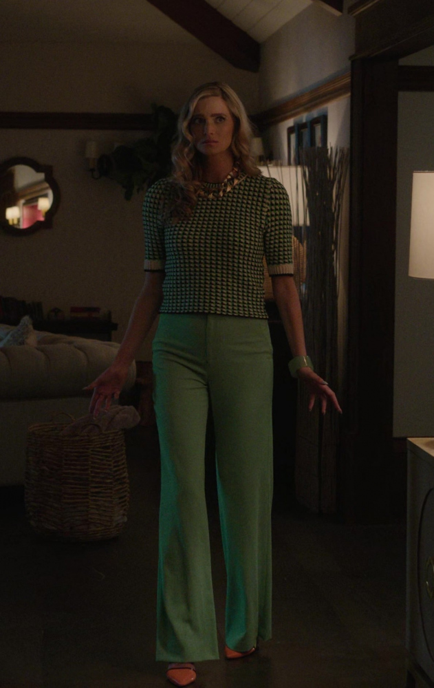 mint green high-waisted wide-leg trousers - Allegra Edwards (Ingrid Kannerman) - Upload TV Show